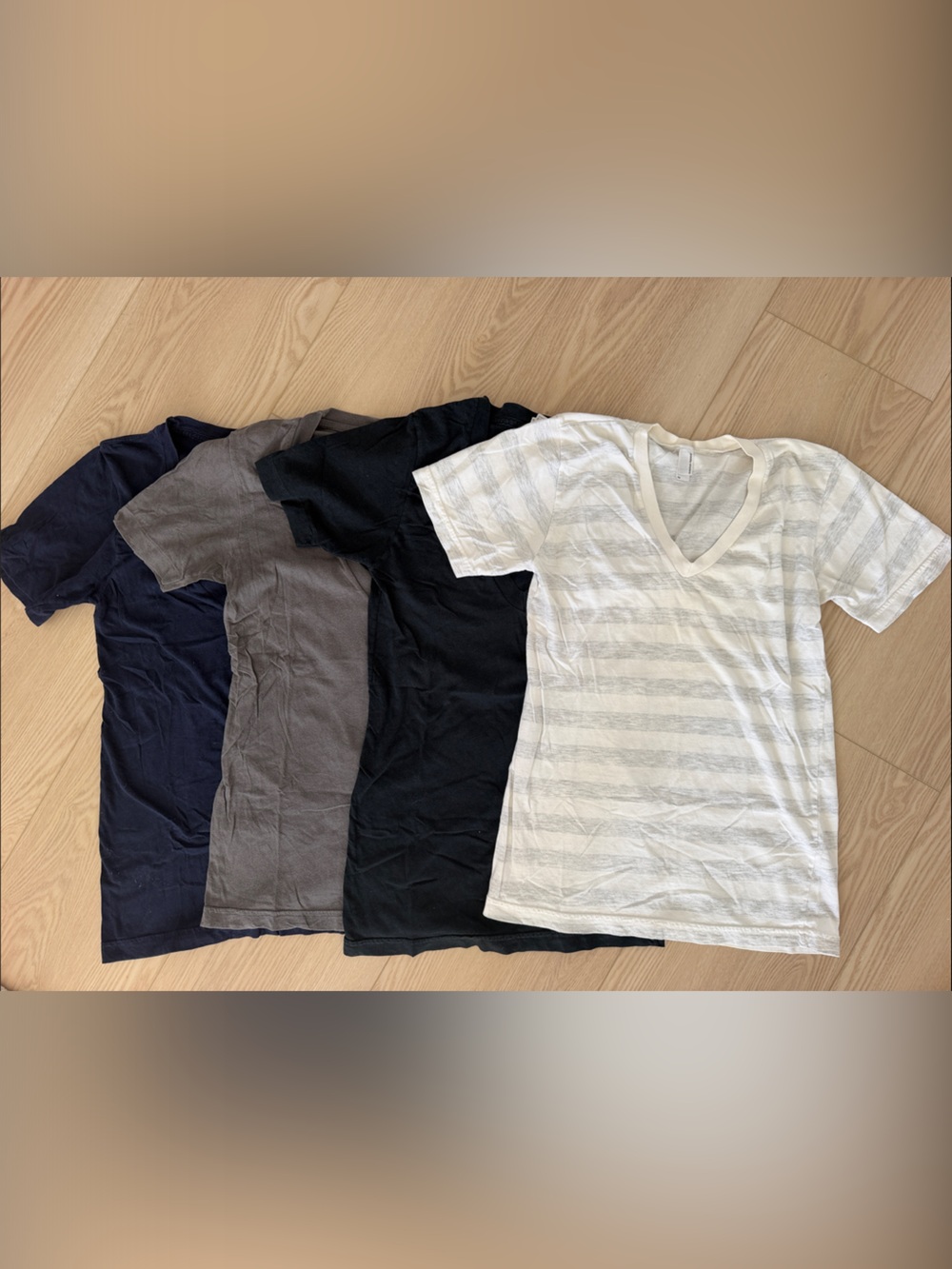American Apparel Short Sleeve V Neck Tees - Navy, Gray, Black, White Stripes